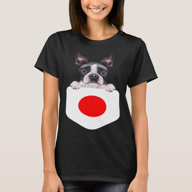 Japan Flag Boston Terrier Dog In Pocket T-Shirt (Vorderseite)