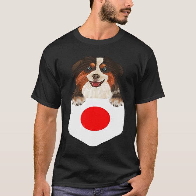 Japan Flag Miniature American Shepherd Dog In Pock T-Shirt (Vorderseite)