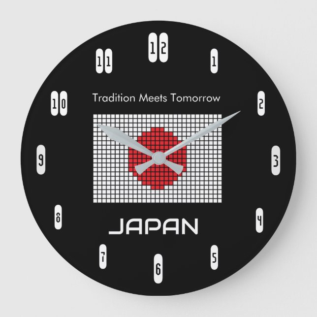 Japan Flag on Black – Bold Minimalist Große Wanduhr (Vorderseite)