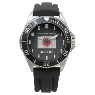 Japan-Flagge auf Schwarz – Bold Minimalistisch Armbanduhr