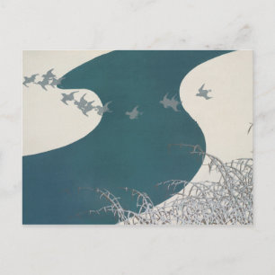 japan fluss landschaft traditionell vintage vögel postkarte