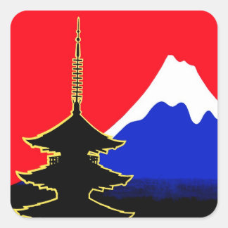 Japan, Fuji und Baum Quadratischer Aufkleber