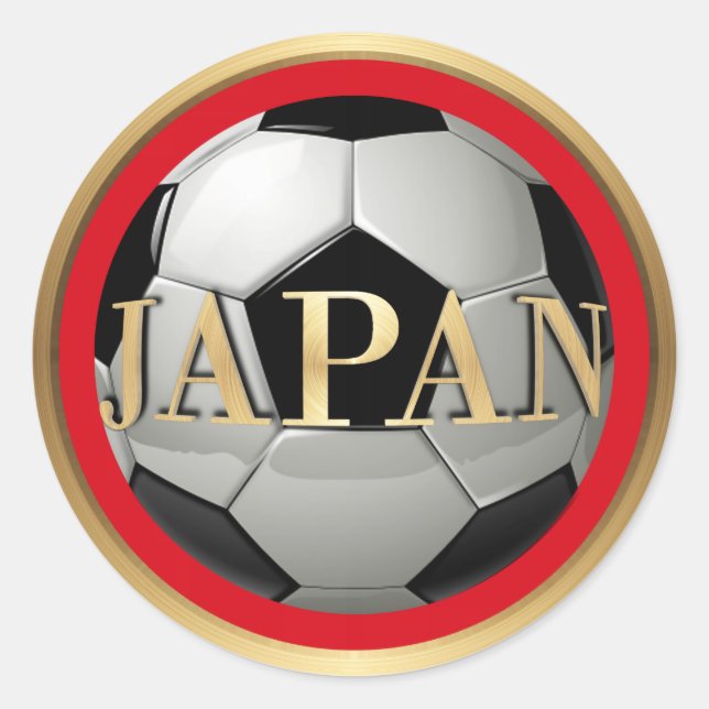 Japan Fußball mit goldenem Rahmen Runder Aufkleber (Vorderseite)