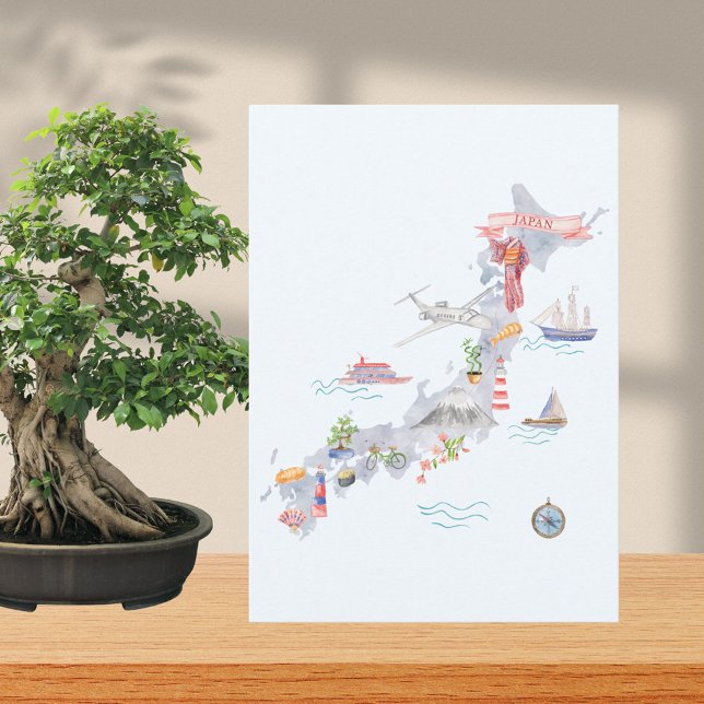 Japan Illustrated Map Flat Greeting Karte (In situ)