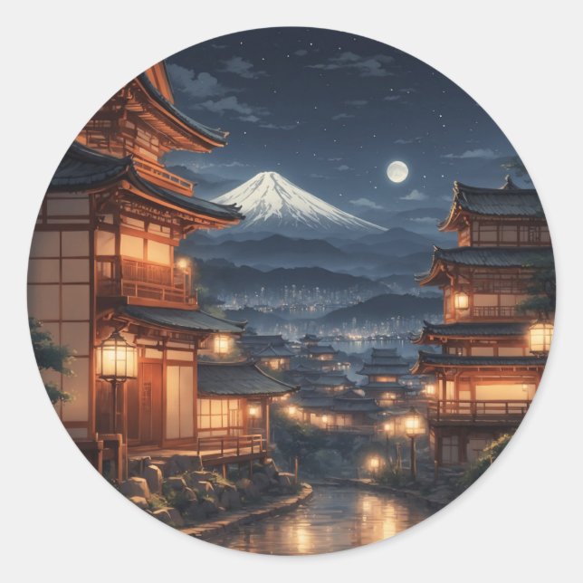 Japan Illustration Art #2 Runder Aufkleber (Vorderseite)