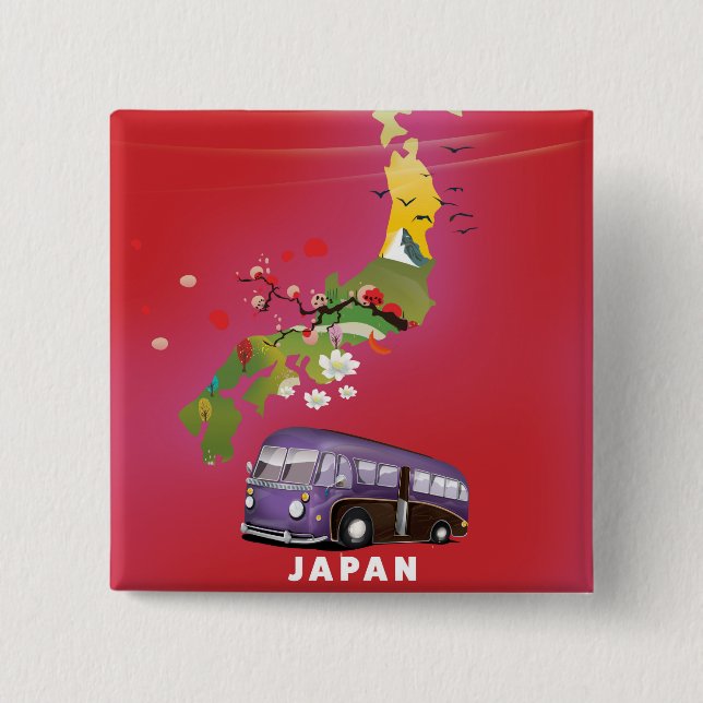 Japan Illustration Reiseplakat. Button (Vorderseite)