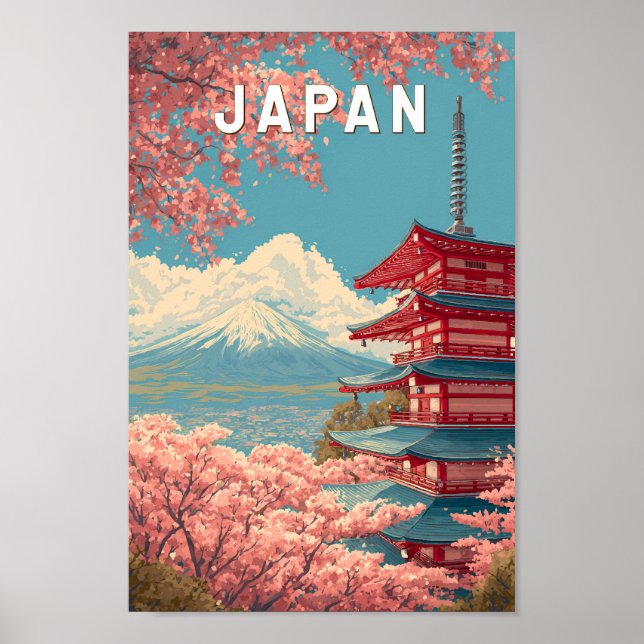 Japan Illustration Travel Art Vintage Poster (Vorne)