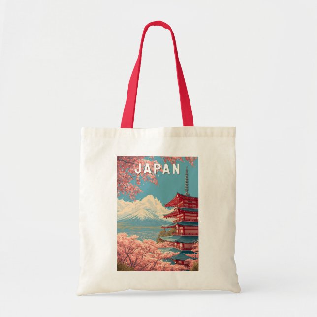 Japan Illustration Travel Art Vintage Tragetasche (Vorne)