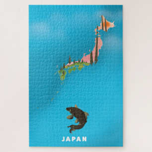 Japan Illustriert Map Reiseplakat drucken. Puzzle