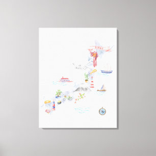 Japan Illustrierte Karte Leinwanddruck