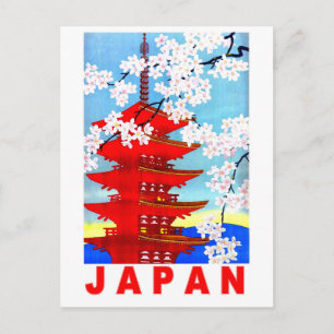 Japan im Frühling, japanischer Tempel-Turm, vintag Postkarte