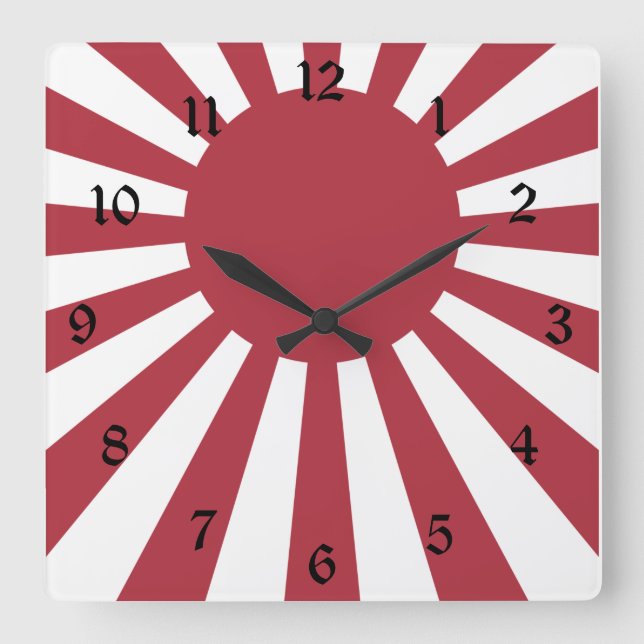Japan Imperial steigende Sonnenflagge, Edo to W2 Quadratische Wanduhr (Vorderseite)