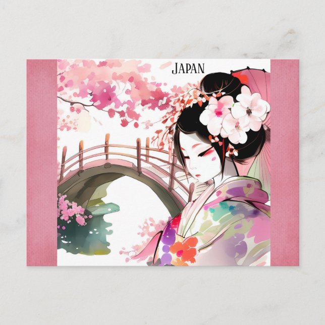 Japan Japanisch Geisha Cherry Blossom Travel Postkarte (Vorderseite)