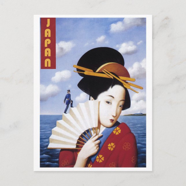 Japan, Japanisch Geisha und Offizier Postkarte (Vorderseite)