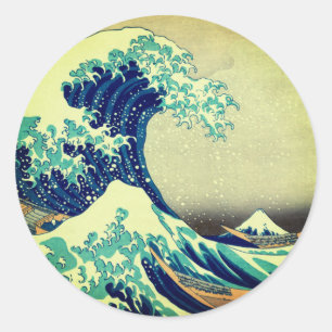 Japan - Japanische Kunst (Die große Welle vor Kana Runder Aufkleber