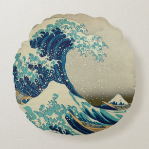 Japan - Japanische Kunst (Die große Welle vor Kana Rundes Kissen