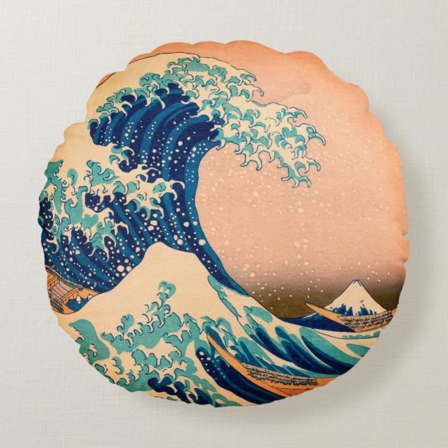 Japan - Japanische Kunst (Große Welle vor Kanagawa Rundes Kissen (Vorderseite)