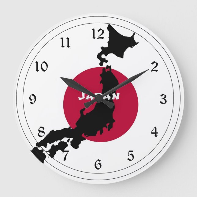 Japan - Karte Silhouette und Flagge Große Wanduhr (Vorderseite)