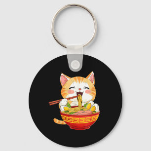 Japan Katze isst Ramen-Nudeln Kawaii Anime-Stil Schlüsselanhänger