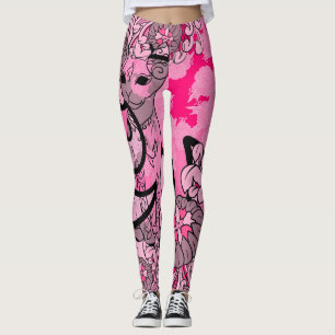 Japan Katzen & Chrysantheme Motive Leggings