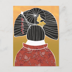 Japan Kimono Yukata Shrine Hand Illustriert Postkarte