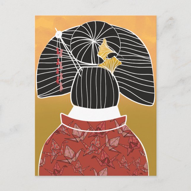 Japan Kimono Yukata Shrine Illustriert Postkarte (Vorderseite)