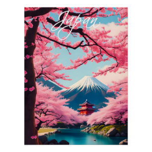 Japan Kirschblüten am Reiseposter des Berges Fuji Poster
