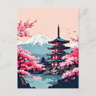 Japan Kirschblüten und Pagode mit dem Fuji Postkarte