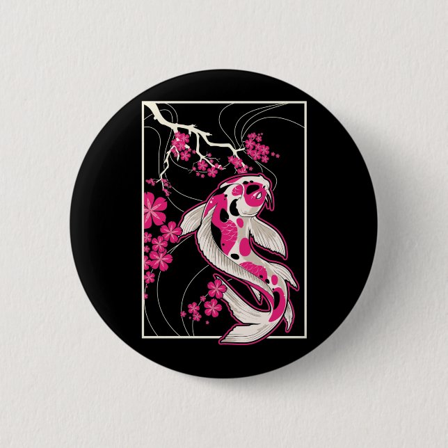Japan Koi Fish Cherry Blossom Japanisch Nishikigoi Button (Vorderseite)