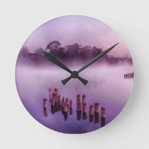 Japan Kumamoto Floating Island Fog Lake Morning Runde Wanduhr