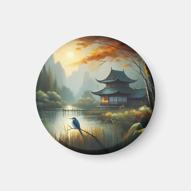 Japan Lake Bird 1 - Leinwand Magnet (Vorne)