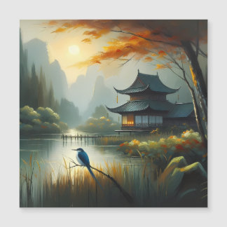 Japan Lake Bird 1 - Leinwand Magnetkarte