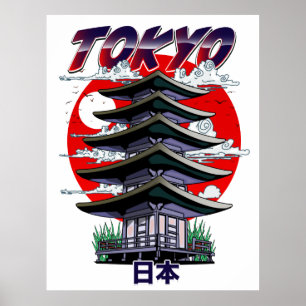Japan, Land der aufgehenden Sonne Tempel Logo Post Poster