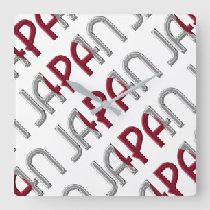 Japan Land Japanische Flaggenfarben Typografie Quadratische Wanduhr