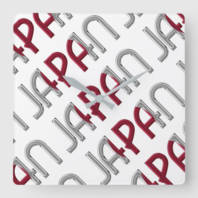 Japan Land Japanische Flaggenfarben Typografie Quadratische Wanduhr (Vorderseite)