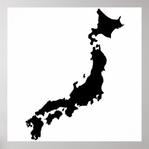 Japan Landkarte Kontur Schwarze Silhouette Japan Poster
