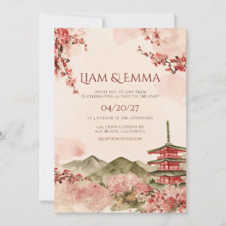 Japan Landschaft Berg Sakura Hochzeit Einladung
