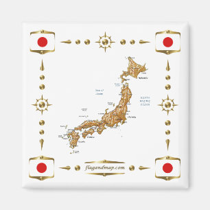 Japan Map + Flags Magnet