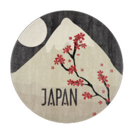 Japan mit Bergmond und Ahornbaum-Grafik Schneidebrett