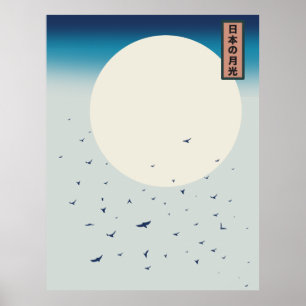 Japan Mondlicht Schwalben Poster