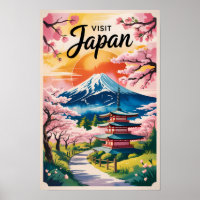 Japan Mount Fuji Illustration Reise Kunst Vintage