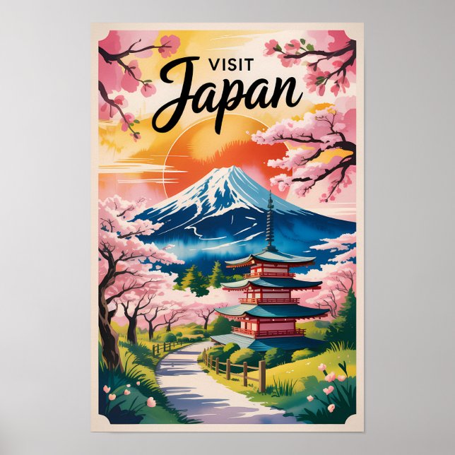 Japan Mount Fuji Illustration Reise Kunst Vintage Poster (Vorne)