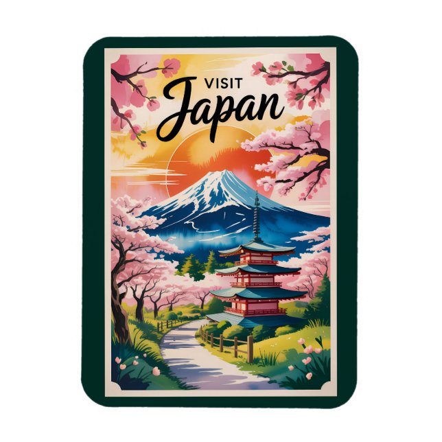 Japan Mount Fuji Illustration Travel Art Vintage Magnet (Vertikal)