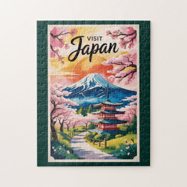 Japan Mount Fuji Illustration Travel Art Vintage Puzzle (Vertikal)