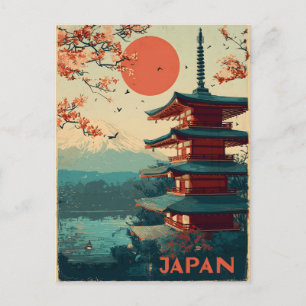 Japan Mount Fuji Pagode vintage Postkarte