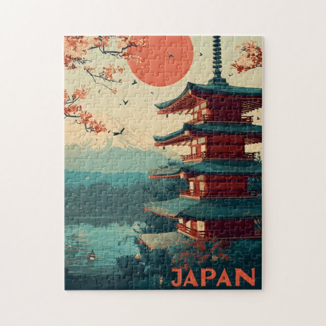 Japan Mount Fuji Pagode vintage Puzzle (Vertikal)