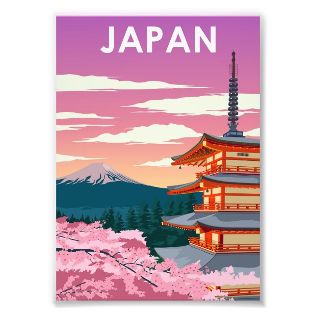 Japan Mount Fuji Vintages Minimales Reiseplakat Fotodruck (Vorne)