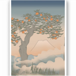 Japan Orange Baum im Nebel Aufkleber