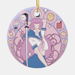 Japan Pink Anime Schoolgirl Art Nouveau Keramik Ornament