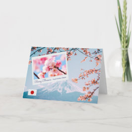 Japan Pink Cherry Blossom mit Flagge und Mount Fuj Karte